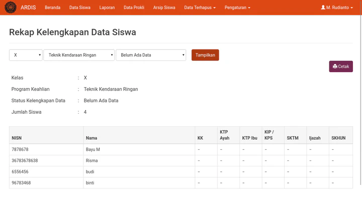 Ardis rekap data siswa