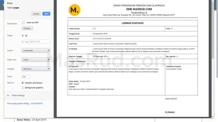 Ams cetak disposisi surat