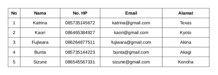 Data pelanggan