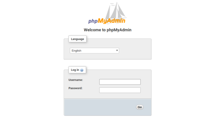 halaman login phpMyAdmin