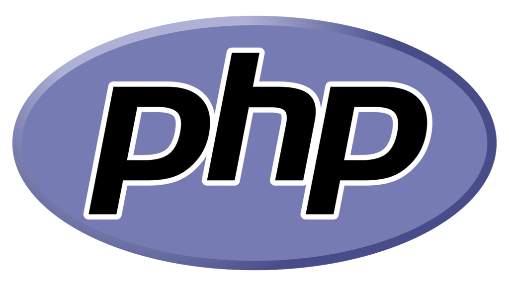 Logo resmi PHP dalam bentuk oval ungu kebiruan dengan teks hitam.