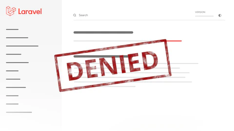 Ilustrasi error permission denied pada framework Laravel dengan stempel merah bertuliskan Denied.