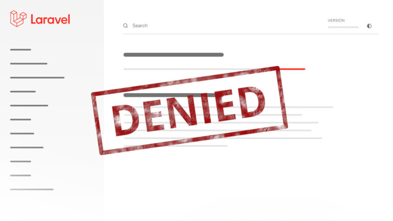 Ilustrasi error permission denied pada framework Laravel dengan stempel merah bertuliskan Denied.