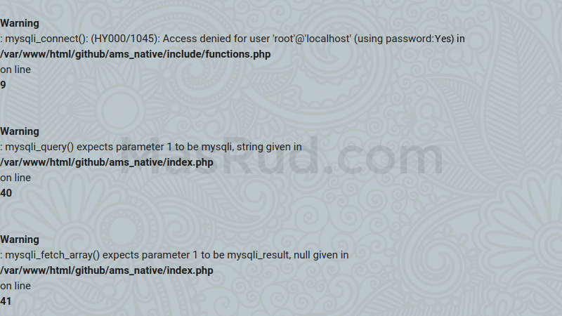 Error access denied for user ‘root’@’localhost’.