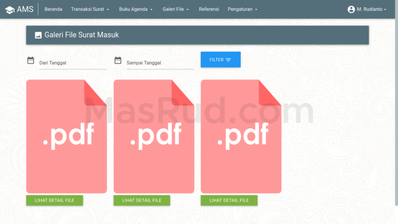 Tampilan galeri file lampiran surat.