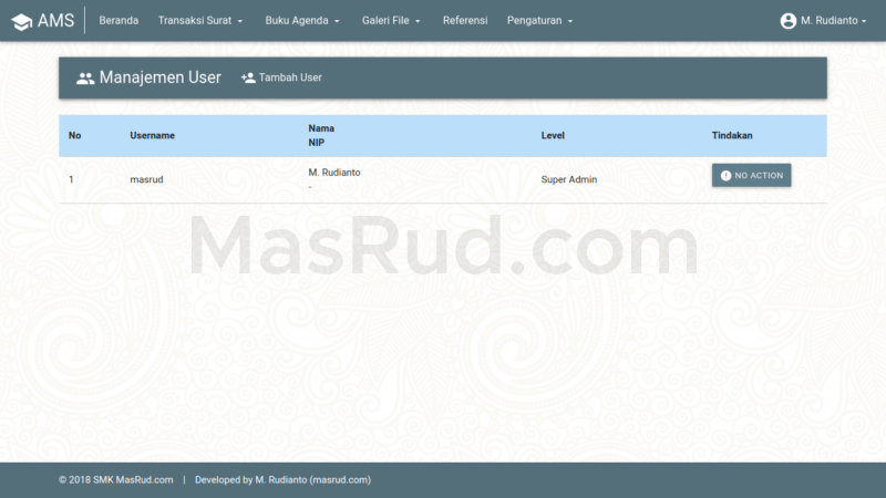 Tampilan halaman manajemen user.