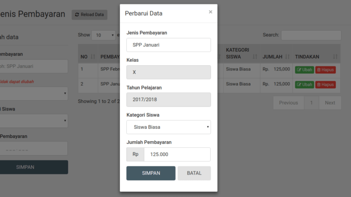 Tampilan formulir input HTML dengan format mata uang Rupiah otomatis pada aplikasi web.
