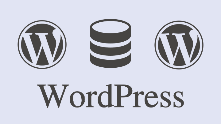 Ilustrasi dua logo WordPress yang terhubung ke satu ikon database di tengah dengan latar belakang abu-abu muda.